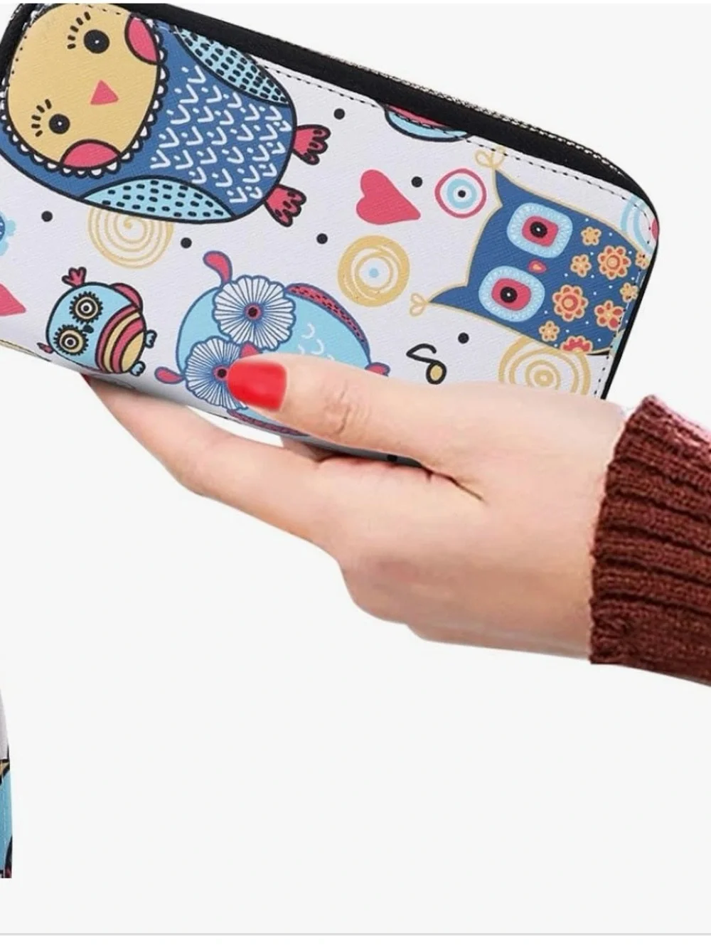 Women's Owl Print Zip Wallet Wristlet - Blue & White